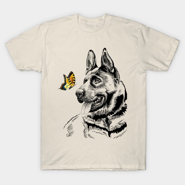 german Shepherd and butterfly T-Shirt by VicaVeresk